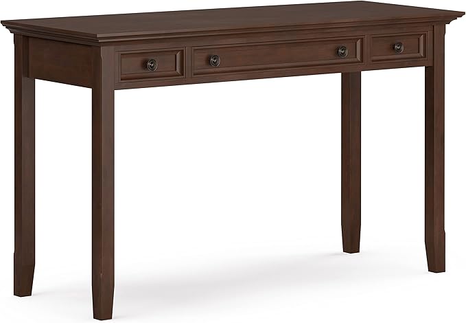 SIMPLIHOME Amherst SOLID WOOD Transitional 54 Inch Wide Desk in Russet Brown, For the Office Desk, Writing Table, Workstation and Study Table - LeafyLoom