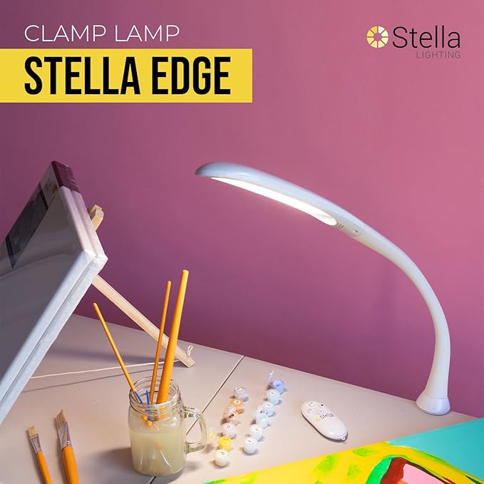 Stella Edge Premium 10W LED Desk Clamp Task Lamp - White - Adjustable Dimmable Low Vision Light - Macular Degeneration Lighting - Hobby Crafting Sewing - LeafyLoom