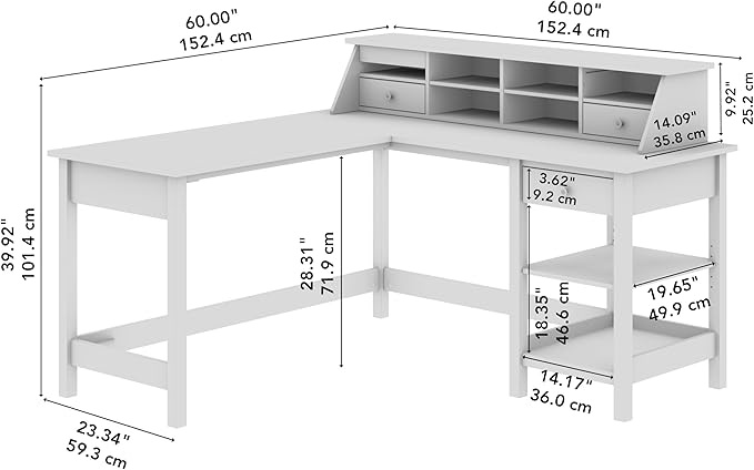 Bush Business Furniture Mayfield L Shaped Computer Desk Desktop Organizer | Storage for Home Office Workspace, 60W, Shiplap Gray/Pure White - LeafyLoom