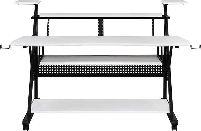 NicBex Laik-DW-00055-DX Desks, 67" W x 38" D x 42" H, White+Black - LeafyLoom