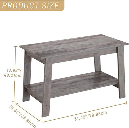 Coffee Table with Storage Shelf, 2-Tier Coffee Tables for Living Room, Farmhouse Wood Rectangle Small Coffee Table, Living Room Tables, TV Stands, Minimalist Modern Center Table, Easy Assembly, Gray - LeafyLoom