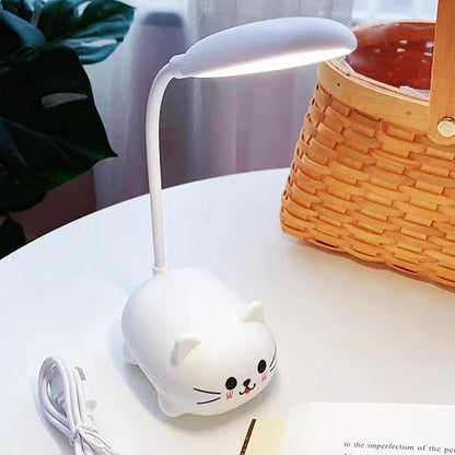 LED Desk Lamp，Mini Cat Night Light, Portable LED Table Light, Cute Foldable USB Rechargeable Reading Light Bedroom Children's Bedside Study (White) - LeafyLoom