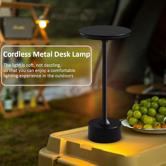 Cordless Metal Desk Lamp, Touch Sensor Control LED Table Lamp,3 Color Stepless Dimmable Battery Powered Lamp,Night Light for Kids Nursery,Bedroom/Desk/Cafe (Black) - LeafyLoom