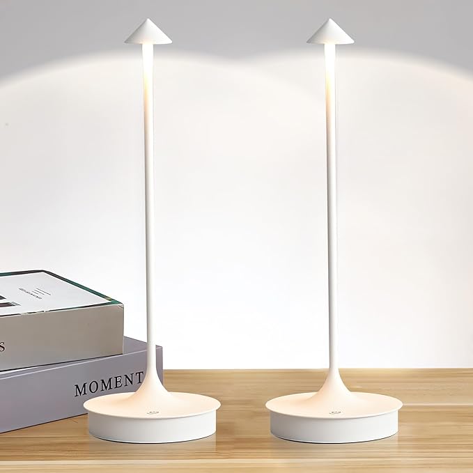 Cordless Table Lamp, Rechargeable Table Light Battery Powered LED Desk Lamp, Stepless Dimming Bedside Lamp, Minimalist Night Light in Aluminum for Restaurant/Bar/Home/Outdoor,White,2Pack - LeafyLoom