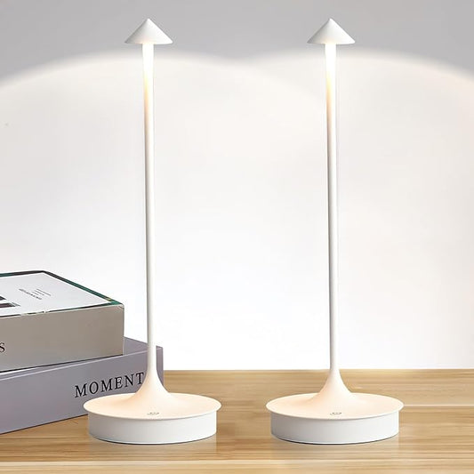 Cordless Table Lamp, Rechargeable Table Light Battery Powered LED Desk Lamp, Stepless Dimming Bedside Lamp, Minimalist Night Light in Aluminum for Restaurant/Bar/Home/Outdoor,White,2Pack - LeafyLoom