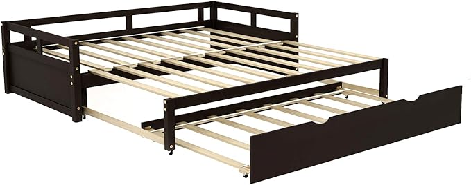 Merax Wooden Daybed Extendable Bed, Twin to King Daybed Frame for Bedroom Living Room, No Box Spring Needed - LeafyLoom