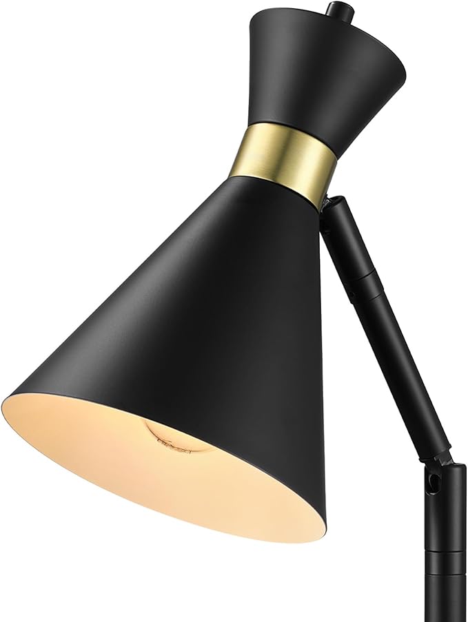 Globe Electric 61000056 16" Desk Lamp, Matte Black Finish, Matte Brass Accents, Pivot Joint, On/Off Rotary Switch on Socket, E26 Base Bulb, Lamp for Living Room, Home Office, Home Improvement - LeafyLoom