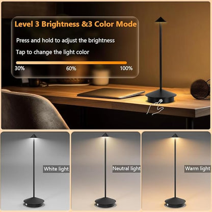 Portable LED Table Lamp with Touch Sensor, 3-Levels Brightness Metal Desk Lamp, 3 Color Touch Control Rechargeable Lamp, Night Light, Bedside Lamp,Dining Room Lamp (Black) - LeafyLoom