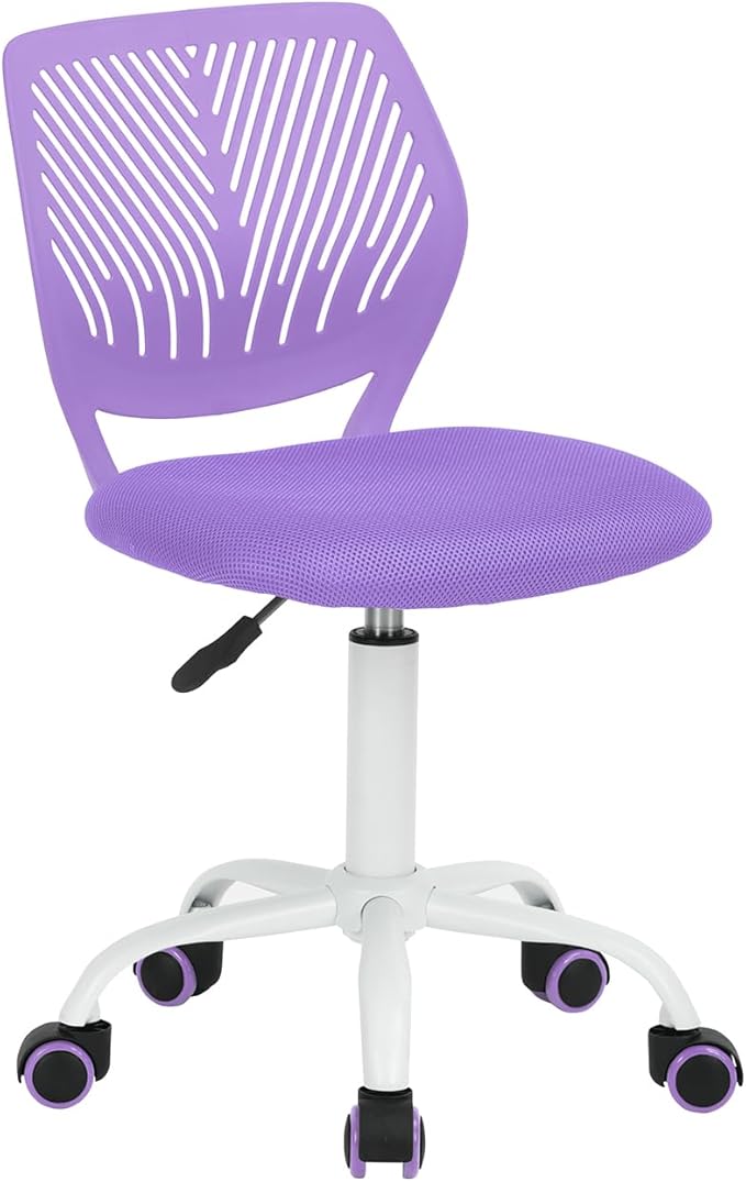 FurnitureR Desk Chair Small Study Chairs Armless for Child Kids Teens, Swivel Rolling Lightweight Mid Back Task Chair with Wheels and Mesh Padded Cushion, Purple - LeafyLoom