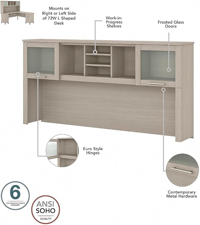 Bush Furniture Somerset 72W Desk Hutch in Sand Oak - LeafyLoom