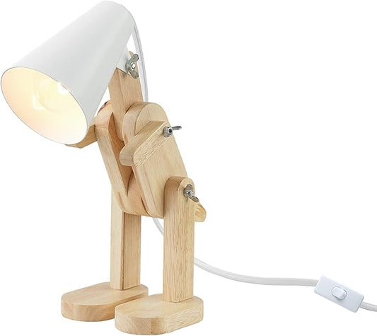 Globe Electric 56107 Terry Dinosaur 10" Wooden Desk Lamp, White Shade, in-Line On/Off Rocker Switch - LeafyLoom