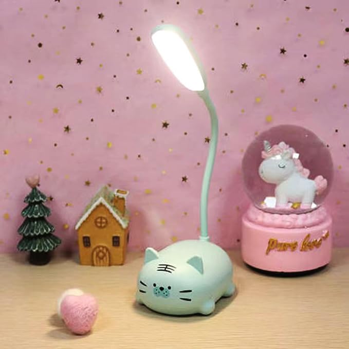 Kids Lamp, Cute LED Desk Lamp for Kids, Mini Animal Night Light, USB Rechargeable Flexible Cartoon Lamp Eye-Care Lighting for Bedroom (Tiger G, Blue) - LeafyLoom