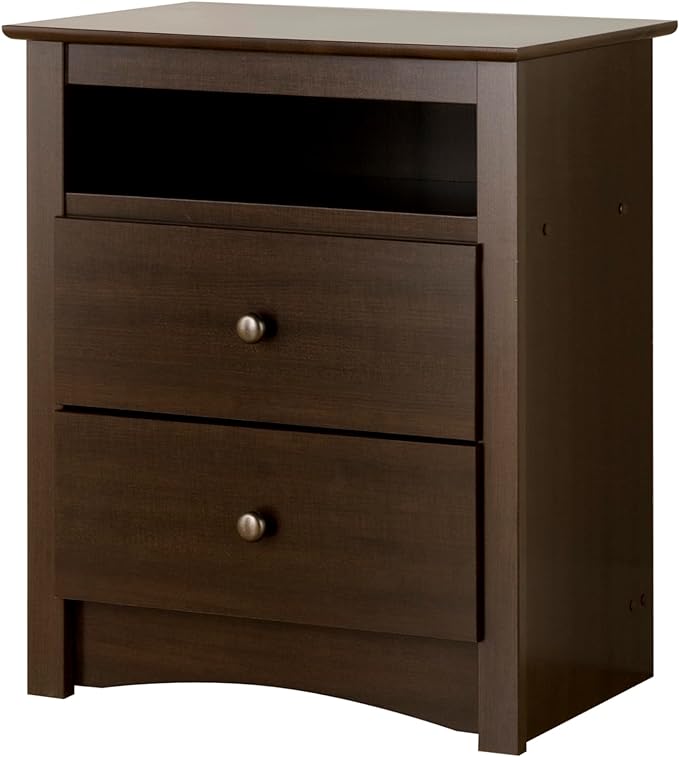 Prepac Fremont 2 Drawer Nightstand: Elegant Bedroom Furniture, Bedside Table with Open Shelf, 23.25"W x 16"D x 28"H, Espresso - EDC-2428 - LeafyLoom