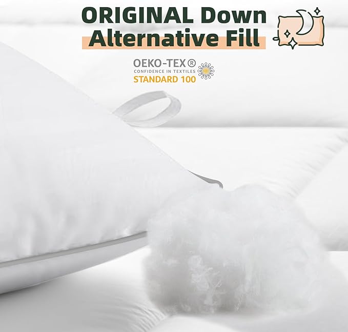 Bed Pillows for Sleeping - King Size(19"x33") Set of 2 Pillows Allergy Friendly Microfiber Shell Fluffy Down Alternative Filling Breathable Pillow Suitable Back Stomach or Side Sleepers - LeafyLoom