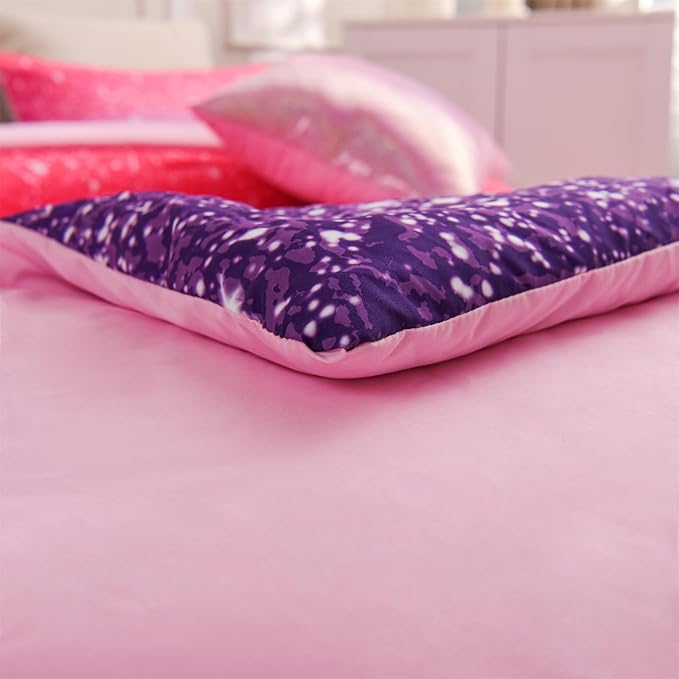 A Nice Night Girls Comforter Set Twin Size 6 Piece Bed in A Bag 3D Colorful Sparkle Galaxy Rainbow Bedding Comforter Sheet Sets for Kids,RedPurple - LeafyLoom