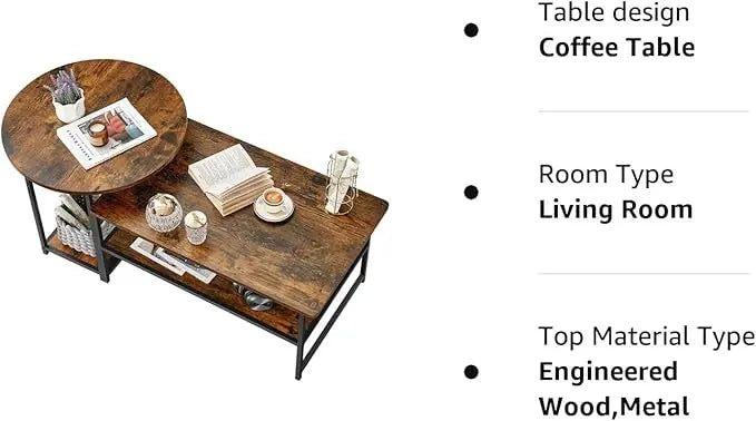 WOHOMO Coffee Table, Mid Century Modern Coffee Table for Living Room Rustic Farmhouse Center Table 2 in 1Detachable Table Set, Rustic Brown - LeafyLoom