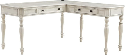 OSP Home Furnishings Country Meadows L-Shape Desk with 2 Full Drawers and Power Hub, Antique White - LeafyLoom