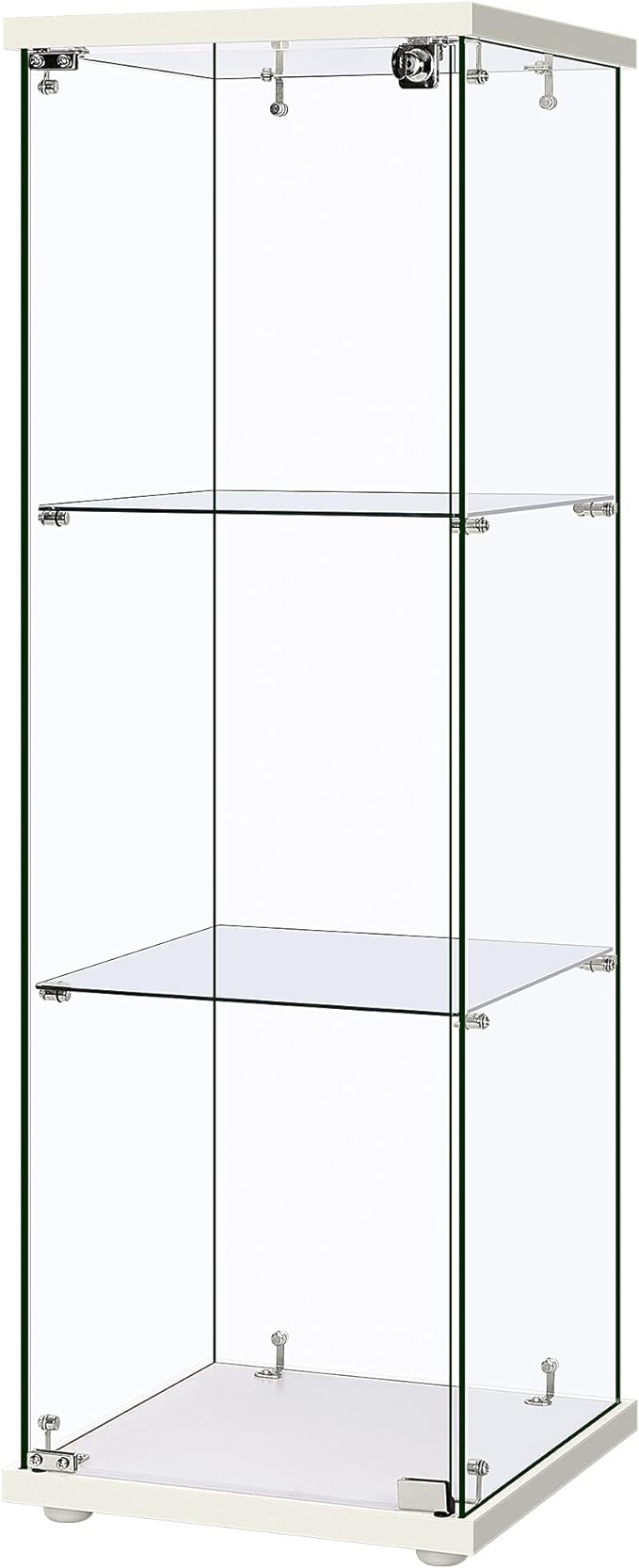 VIVOHOME 3 Layers 15.7''W x 15.7''D x 47.2''H Glass Display Cabinet Countertop Showcase with Lock, 5mm Tempered Glass 25mm MDF Base - LeafyLoom