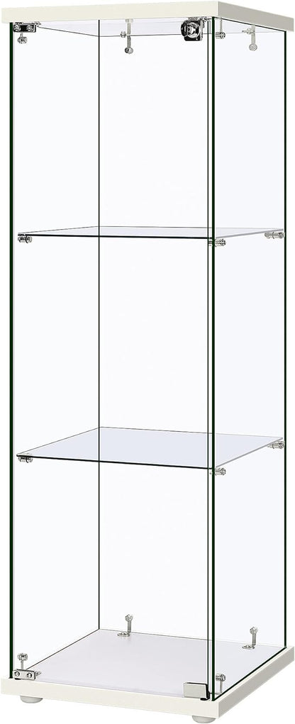 VIVOHOME 3 Layers 15.7''W x 15.7''D x 47.2''H Glass Display Cabinet Countertop Showcase with Lock, 5mm Tempered Glass 25mm MDF Base - LeafyLoom