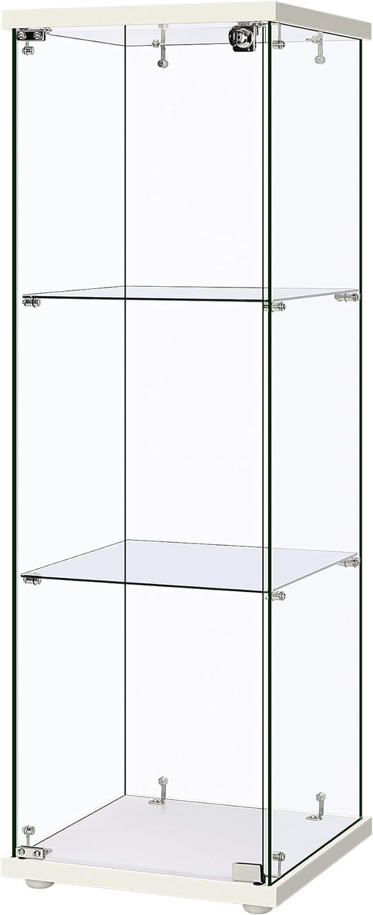 VIVOHOME 3 Layers 15.7''W x 15.7''D x 47.2''H Glass Display Cabinet Countertop Showcase with Lock, 5mm Tempered Glass 25mm MDF Base - LeafyLoom