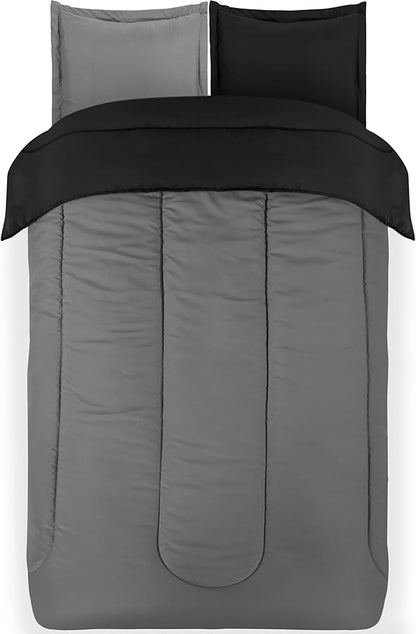 Utopia Bedding All Season Reversible Black and Grey Comforter Set with 2 Pillow Cases, 3 Piece Soft Brushed Microfiber Kids Bedding Set for Boys/Girls, Machine Washable (Twin) - LeafyLoom