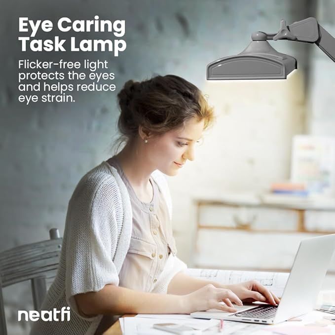 Neatfi Ultra 3,500 Lumen LED Desk Lamp, Color Correlated Temperature, 3 Light Modes, Dimmable, 45W, 26 Inch Wide Metal Shade, 540 SMD LEDs (CCT with Clamp, Silver) - LeafyLoom