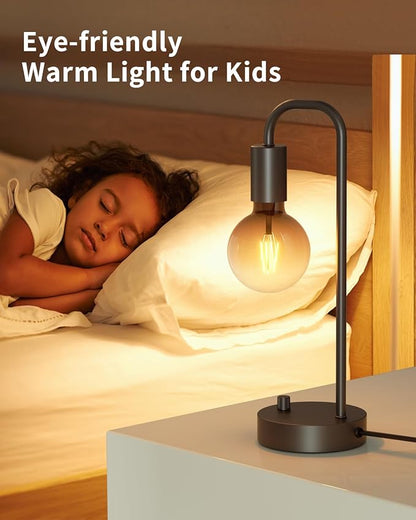 Industrial Table Lamp for Bedroom, Fully Dimmable Modern Bedside Lamps with 2700K Warm Light Bulb for Kids Reading, Minimalist Nightstand Lamps for Living Room, Office (Bulb Included) - LeafyLoom