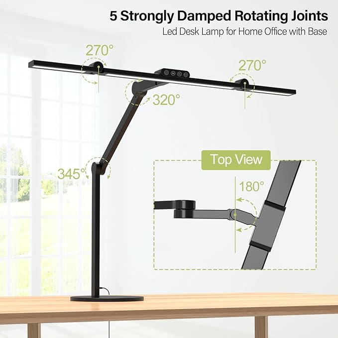 Micomlan Architect Desk Lamp with Atmosphere Lighting, Adjustable Led Desk Light for Home Office with Base, 24W Bright Auto Dimming Table Light with Rotatable Swing Arm for Workbench Computer - LeafyLoom