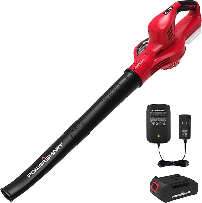 PowerSmart Cordless Leaf Blower with Battery and Charger, 2 Speed Mode, 20V Electric Lightweight Small Battery Powered Leaf Blower for Lawn Care, Patio, Jobsite - LeafyLoom