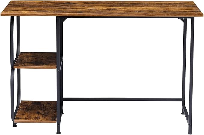 Anivia Writing Computer Home Office Desk with 2 Storage Shelves on Left or Right Side, Industrial Simple Style Wood Table Metal PC Laptop Notebook, 47", Rustic Brown + Black Frame - LeafyLoom