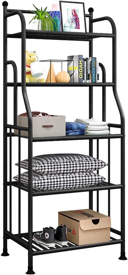 Shelving Unit Bakers Rack Metal Storage Shelves Laundry Shelf Organizer Standing Shelf Units for Laundry Kitchen Bathroom Pantry Closet Indoor and Outdoor (5 Tier, Black) - LeafyLoom