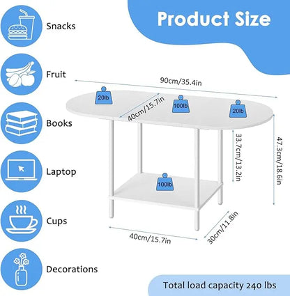 Small Oval Coffee Tables Modern Low Coffee Table for Small Space Mid Century Center Side Table with Open Shelving for Storage, Display, and Furniture Living Room & Home Office - LeafyLoom