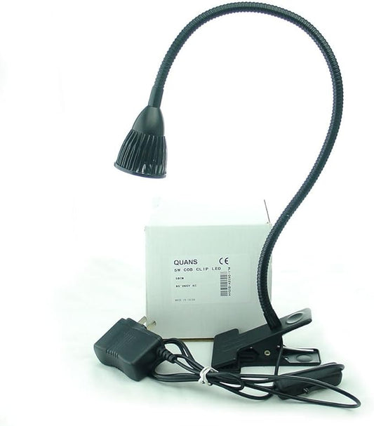 5W Clip on Clamp Gooseneck COB LED Desk Table Light lamp Warm White 19inch Neck Black - LeafyLoom