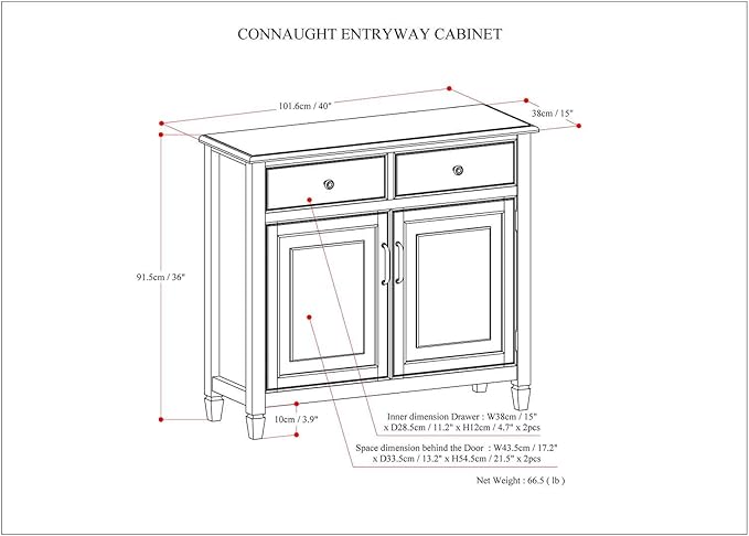 SIMPLIHOME Connaught Solid Wood 40 inch Wide Traditional Entryway Storage Cabinet in Fog Grey for The Living Room, Entryway and Family Room - LeafyLoom