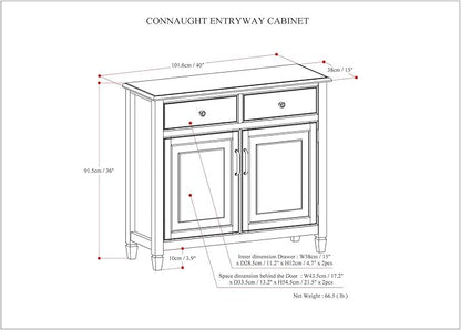 SIMPLIHOME Connaught Solid Wood 40 Inch Wide Traditional Entryway Storage Cabinet in Medium Saddle Brown, for The Living Room, Entryway and Family Room - LeafyLoom