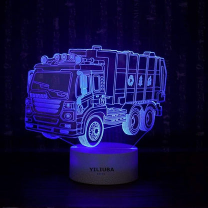 Garbage Truck Car Gift Night Lights for Kids 3D Lamp LED Desk Lamps for Boys Decor Bedroom Room USB plugs 7 Color Gradual Changing Truck Light or Birthday Xmas Party Festival Decor Children Gifts - LeafyLoom