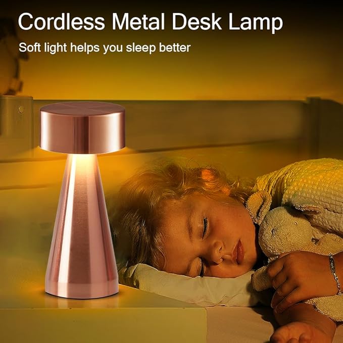 Portable Metal Desk Lamp, Cordless LED Table Lamp,3 Color Touch Control Rechargeable Lamp,3-Levels Brightness Room Decor Desk Lamp,Bedside Lamp,Night Light, Dining Room Lamp (Rose Gold) - LeafyLoom