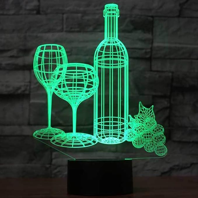 Wine Cup Bottle Night Light Touch Switch Table Desk 3D Optical Illusion Lamp, USB Powered 7 Color Changing Acrylic Flat Lights Birthday Gift Toys Home Bedroom Bedside Bar Decoration - LeafyLoom