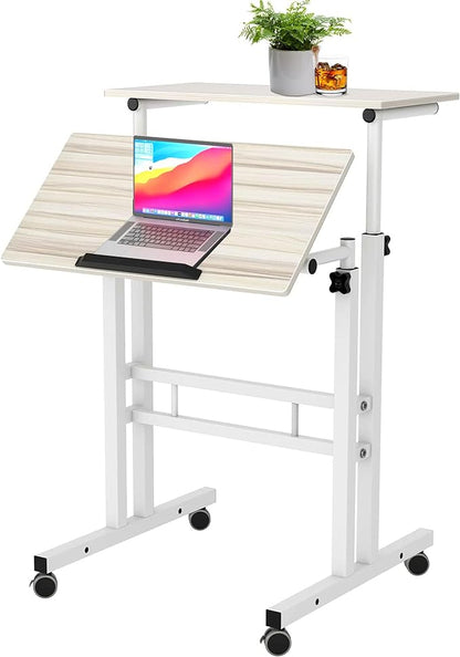 sogesfurniture Mobile Standing Desk Laptop Workstation on Wheels, Adjustable Computer Desk for Standing or Sitting, Maple 101-MP - LeafyLoom