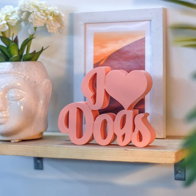 NUKKAD TALES I Love Dogs – Peach, Aesthetic table decor for home or office, desk or Shelf. Quirky room decoration showpiece, ideal for birthday gift, corporate gift, and inspiring wall decor - LeafyLoom