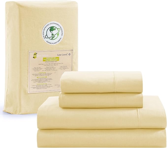 LANE LINEN 100% Organic Cotton Full Sheets Set 4-Piece Pure Percale Long Staple Bedding Breathable Fits Mattress Upto 15" Deep - Vanilla - LeafyLoom