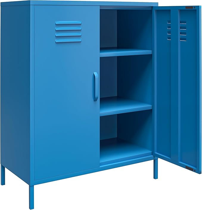 Novogratz Cache 2 Door Metal Locker Storage, Blue Cabinet - LeafyLoom