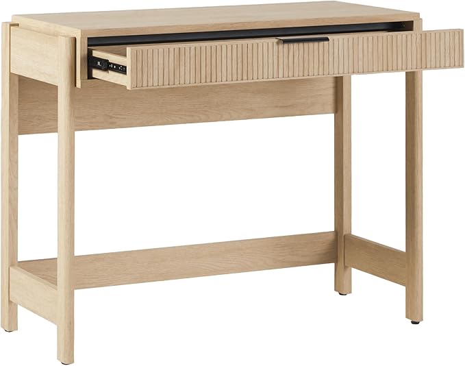 Walker Edison Office Writing and Computer Desk Spacious Desktop, Complementary in Living Spaces, 38 Inch, Reeded Coastal Oak - LeafyLoom