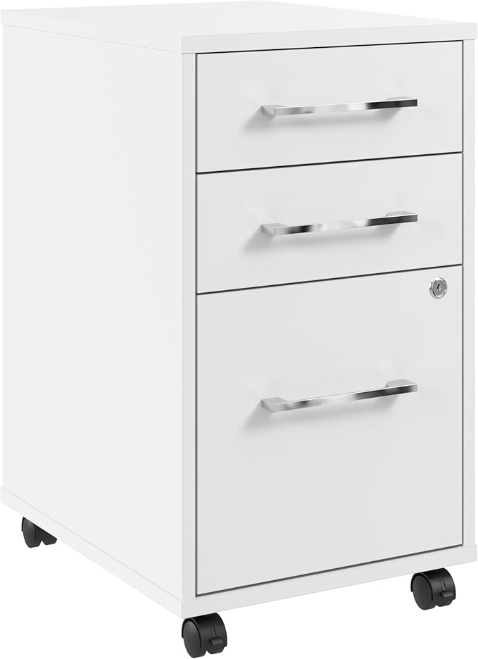 Bush Business Furniture Hustle 3 Drawer Rolling File Cabinet in White, Mobile Document Storage for Home and Professional Office - LeafyLoom