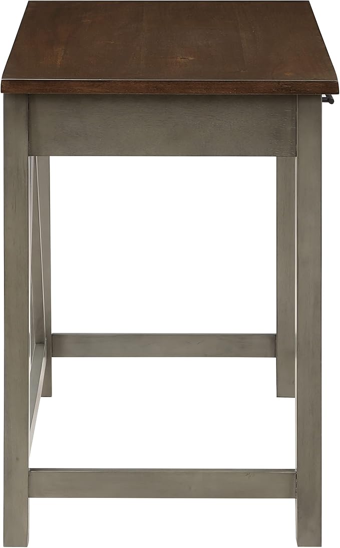 OSP Home Furnishings Milford Rustic 42 Inch Writing Desk with 2 Drawers and Burnished Decorative Hardware, Slate Gray - LeafyLoom