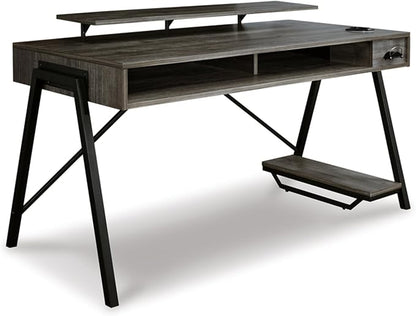 Signature Design by Ashley Barolli Home Office Gaming Desk with Multiuple LED Back Lights, Grayish Brown - LeafyLoom