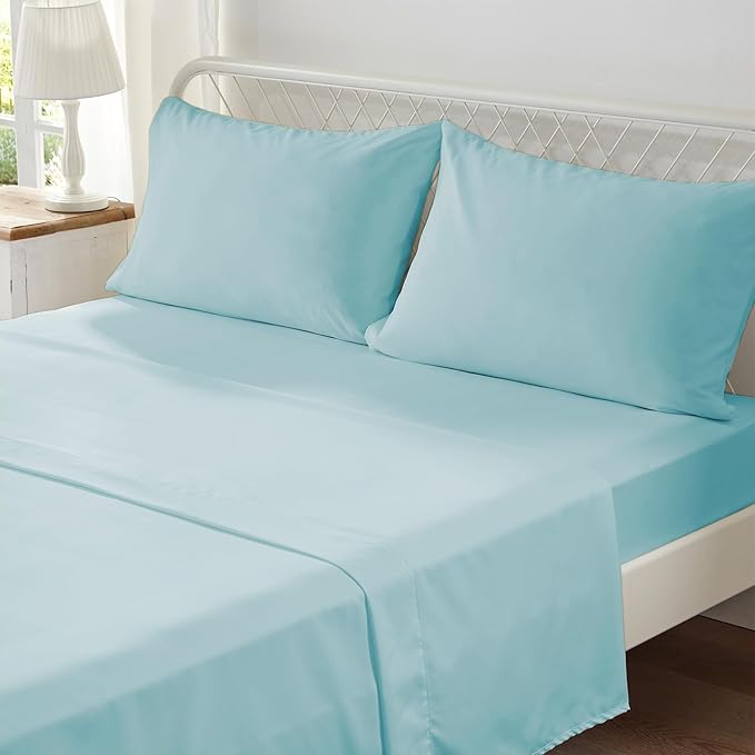 Anluoer Queen Comforter Set, Sky Blue Tufted Bed in a Bag 7 Pieces with comforters and sheets, All Season Bedding Sets with 1 Comforter, 2 PillowShams, 2 Pillowcases, 1 Flat Sheet, 1 Fitted Sheet - LeafyLoom