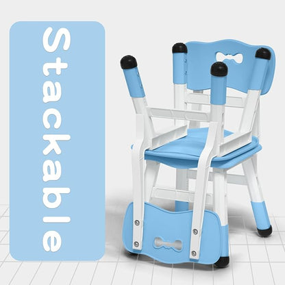 4 Piece Kids Chair Set 3 Levels Adjustable Stackable Kids Chairs Ideal for Playrooms, Schools, Daycares and Homes Washable and easy to clean Max weight 220LB(Blue4-Piece set) - LeafyLoom