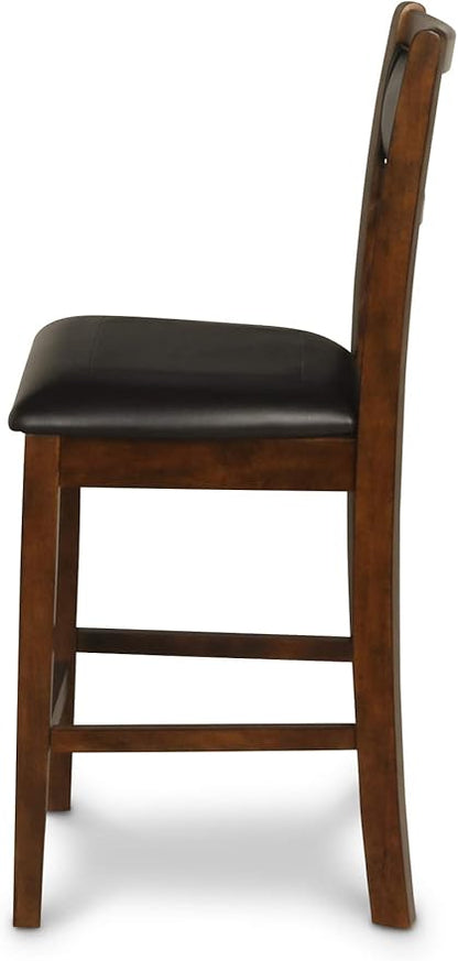 New Classic Furniture Gia Counter Dining Chair (Set of Six), Black PU Upholstered Seat & Back Rest, Brown - LeafyLoom