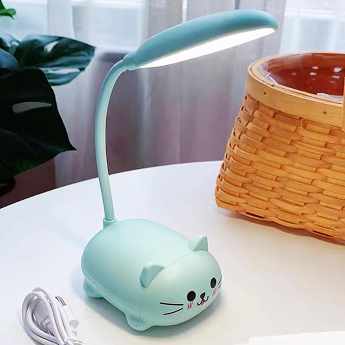 LED Desk Lamp，Mini Cat Night Light, Portable LED Table Light, Cute Foldable USB Rechargeable Reading Light Bedroom Children's Bedside Study (Blue) - LeafyLoom